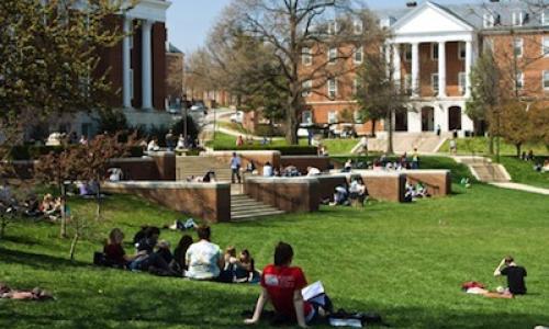 students on mall grass