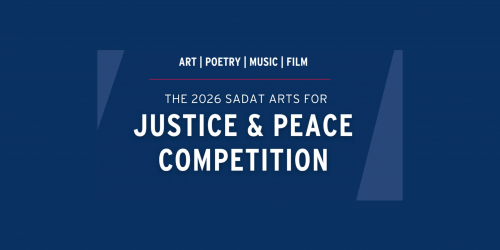 An image for "The 2026 Sadat Arts for Justice & Peace Competition." The graphic features a dark blue background with white and light blue text.